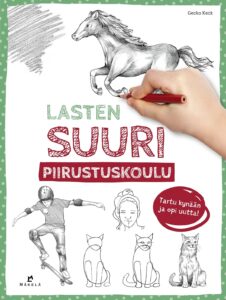 Kansikuva. Käsi, joka pitelee lyijykynää, ja eri vaiheissa olevia piirustusluonnoksia.