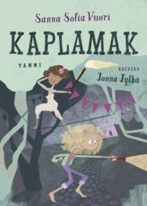 Kirjan kansikuva. Kuvassa kaksi tyttöä metsässä taskulamppujen kanssa.