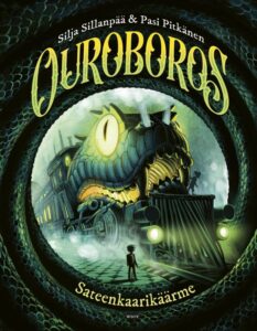 Kirjan kansikuva. Kuvassa juna ja käärmeen pää.