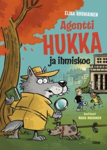 Kirjan kansikuva. Kannessa salapoliisisusi, lapsia ja nuuhkiva koira.