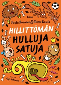 Kirjan kansikuva. Kannessa trumpetti, vauvoja ja eläinhahmoja.