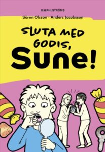 Kirjan kansikuva. Kannessa hampaita peilillä katseleva ihminen ja karamelleja.